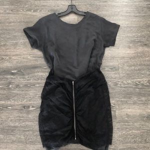 Theory Amirah Silk Dress With Lace Skirt Overlay